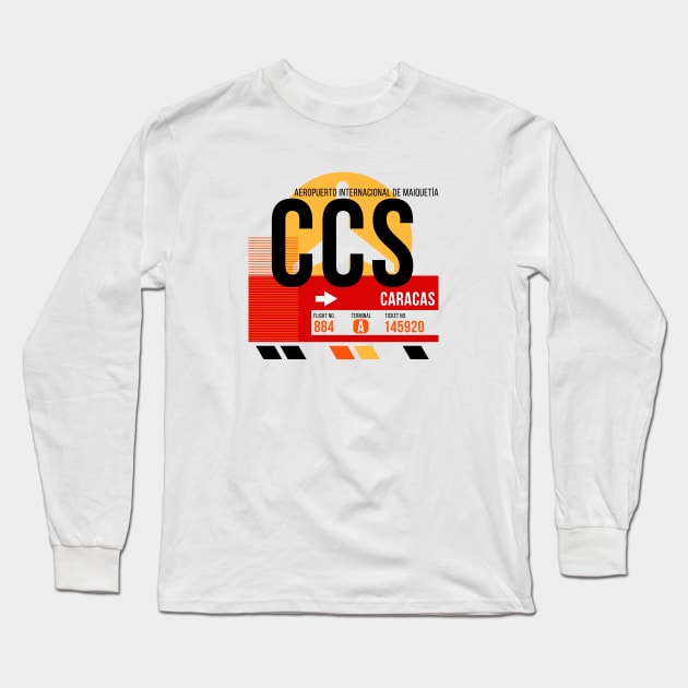 Caracas (CCS) Airport // Sunset Baggage Tag Long Sleeve T-Shirt by Now Boarding